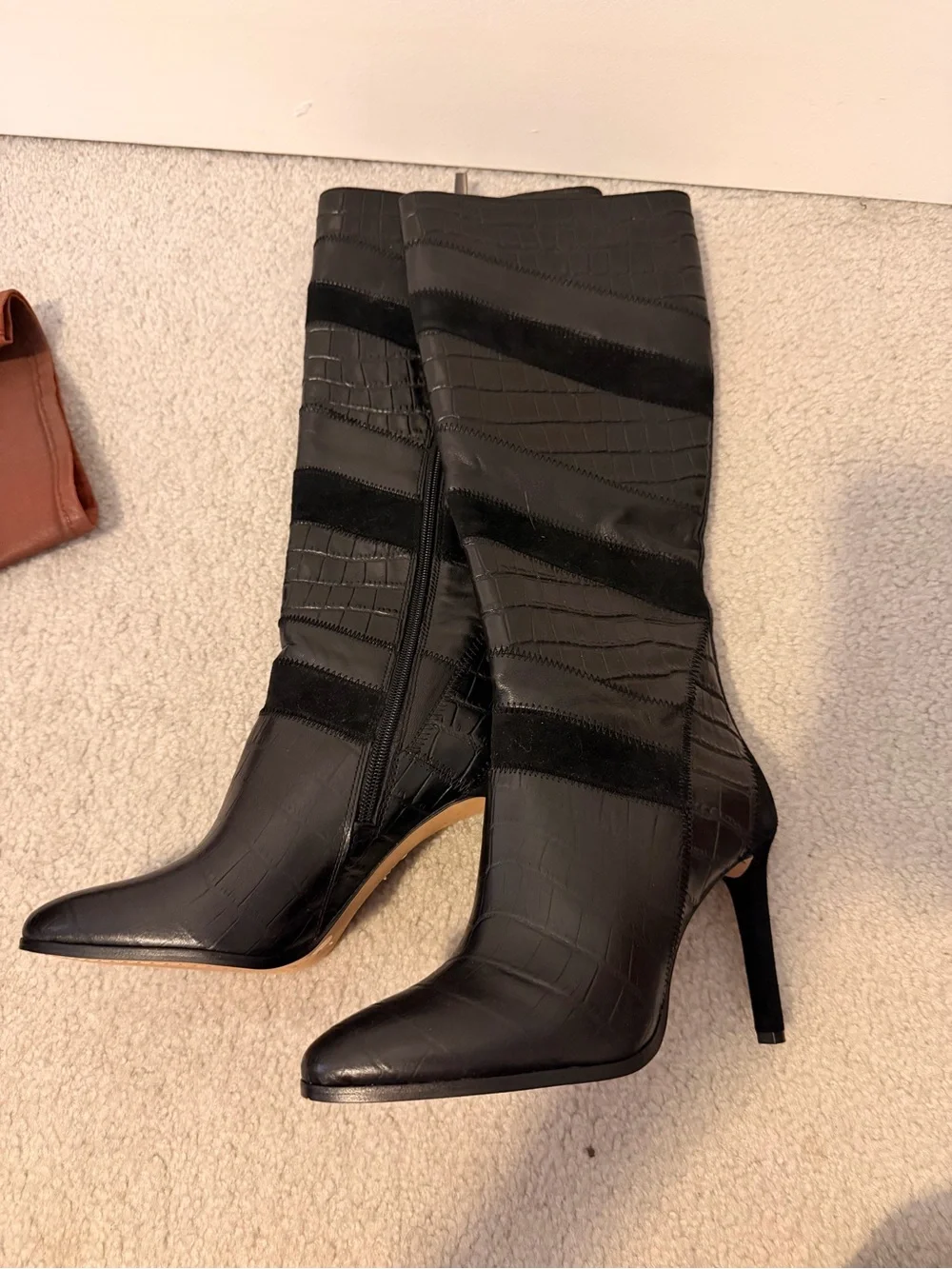 Vince Camuto Women's Black Knee-High Patchwork Leather Boots
